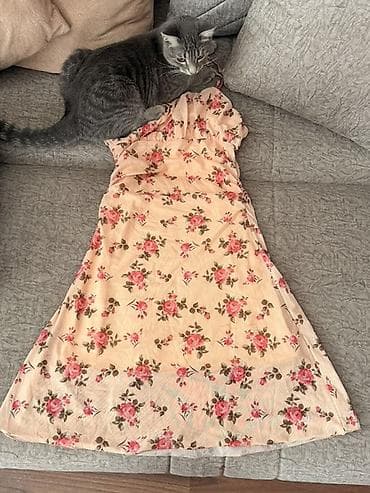 Qızılı-bej rəngdə, çiçək naxışlı yay donu

- xs-s-m razmerlere olar — 2