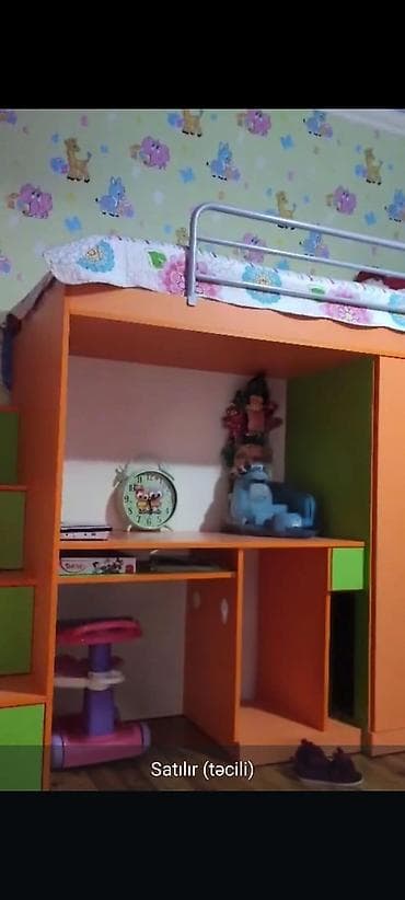 ber ber: Uşaq otağı üçün çoxfunksiyalı 2 mərtəbəli dəst: - Üstdə tək nəfərlik — 2