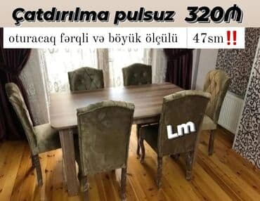 masa ve oturacaglar: *Masa dəsti* _*MASA +6 STULL💥*_ Masa bağlı: 90×1.60+6stul: *320₼* — 1