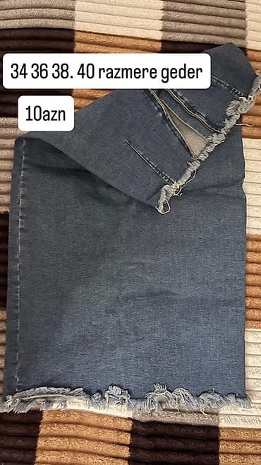 klassik şalvar qadin: Denim ətək - Material: klassik mavi cins (jeans) - Dizayn: düz kəsim — 1