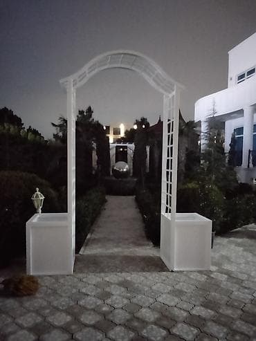 mebleri: Bağ üçün dekorativ ağ taxta trellis qövs - Material: ağ rəngdə — 7