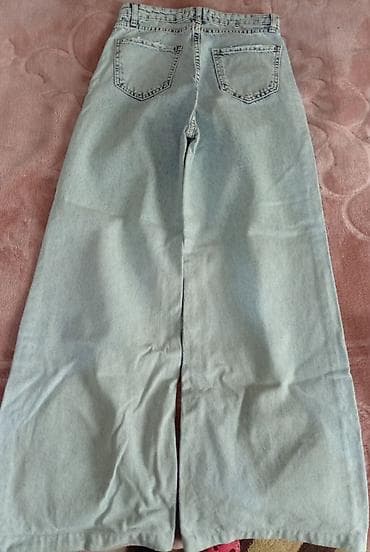 Geniş kəsimli açıq mavi cins şalvar - Model: wide-leg/straight