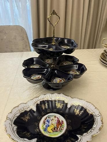 premium çay fabriki: Məhsul: Bəzəkli şüşə badələr və Porşelen serveer dəsti - 4 ədəd flüt — 2