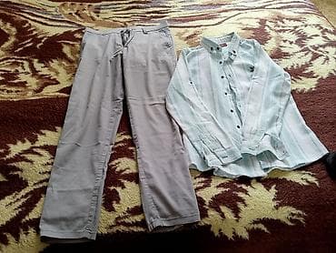 paltar kişi: Kişi geyim dəsti - Dəst: klassik üslubda açıq boz şalvar + zolaqlı — 1