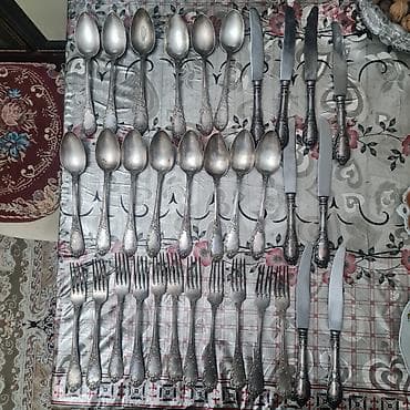 acar naboru satilir: Qədimi gümüş çəngəl qaşıq və bıçaq dəsti — 1