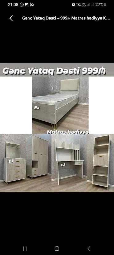 komodlar: Gənc yataq dəsti – komplekt Tərkibi: - Tək nəfərlik çarpayı (yumşaq — 1