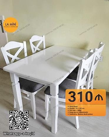 masa destleri: Mətbəx üçün, Açılmayan, Dördbucaq masa, 4 stul — 1