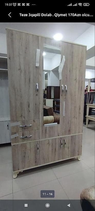 işlenmiş metbext mebelleri: Yeni, 3 qapılı, Ağ, Digər material, Açılan, Düz dolab — 9