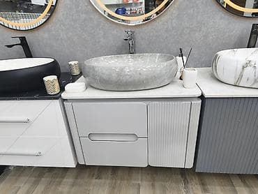 tesbeh sekilleri: Müasir vann otağı üçün daş qablı lavabo dəsti - Üst hissə: Açıq boz — 1