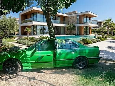 man sat: BMW 5 Series E34 sedan – fərqli yaşıl rəngdə, modifikasiya olunmuş — 2