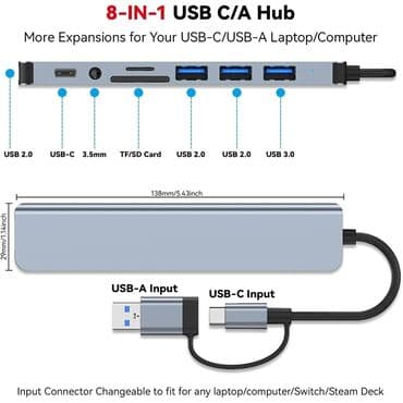 usb hub: USB hub 8-in-1, noutbuk və ya kompüteriniz üçün əlavə portlar təklif — 2