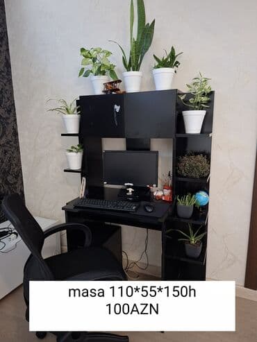 Sifarişlə ofis mebeli: Düz masa, Stulsuz, Polkalı, Siyirməsiz, Parlaq laminat — 5