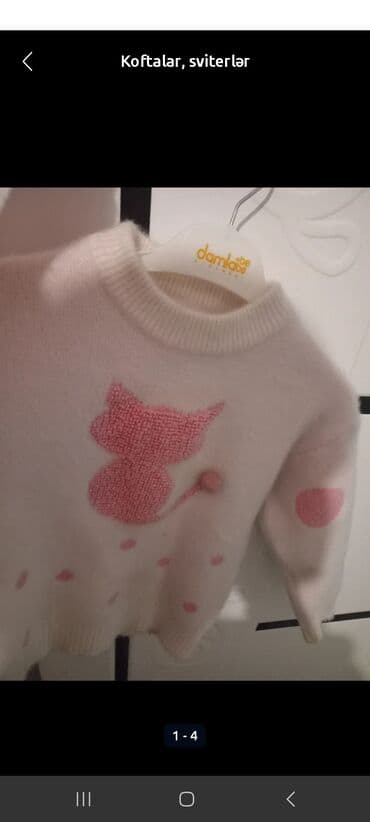 korpə uşaq geyimləri: Uşaq sviteri - Rəng: açıq krem/çəhrayı tonları - Dizayn: ön hissədə — 1