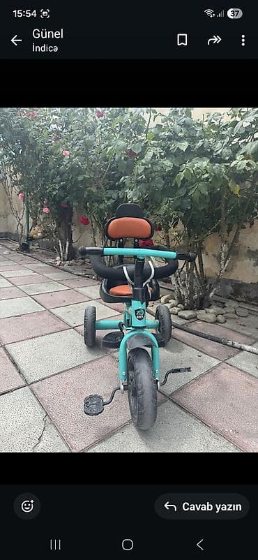 cube velo: Uşaq üçtəkərli velosipedi - Rəng: mavi-yaşıl gövdə, qara və narıncı — 1