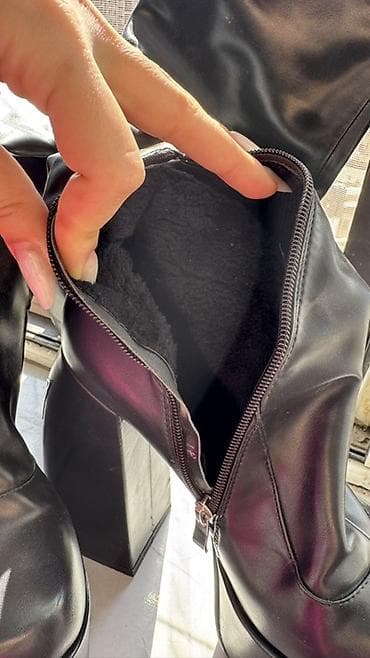 Сапоги: Platformalı çəkmələr - Rəng: qara - Material: hamar eko‑dəri — 5