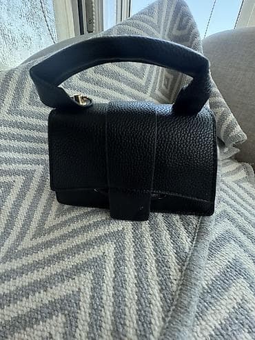 Сумки: Qara mini dəri çanta - Material: teksturalı (qozalı) süni/dəri — 4