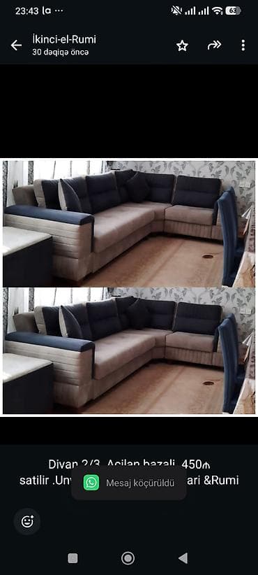 Divan 2/3 .Acilan bazali .450₼ satilir .Unvan Ceyranbatan baglari