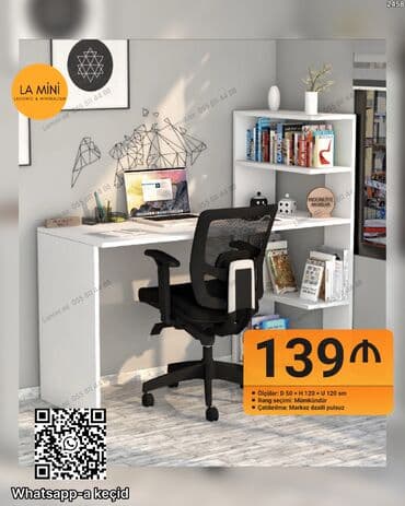 kunc rəf: Masa + rəfli iş guşəsi dəsti - Ölçülər: Dərinlik 50 sm × Hündürlük — 1