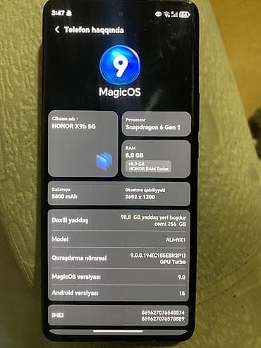 telefon və planşet ucun uzluklər: Honor X9b, 256 GB, rəng - Qara, Barmaq izi — 3