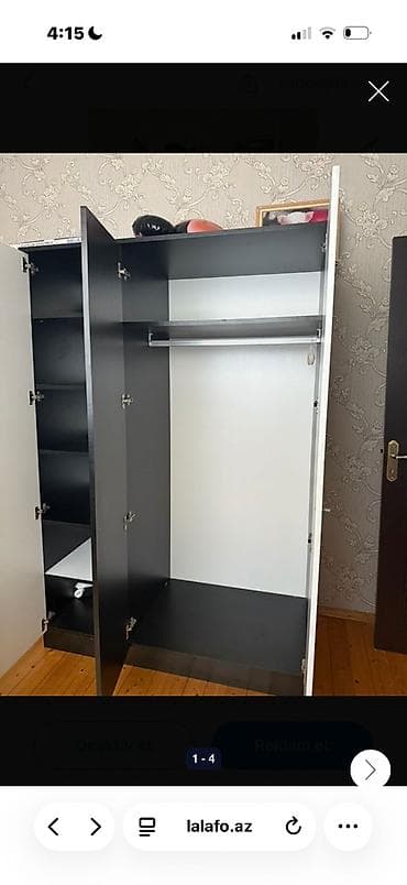 lovhə: Üç qapılı paltar şkafı - Rəng: ağ-qara kombinasiyası, ön hissədə — 4