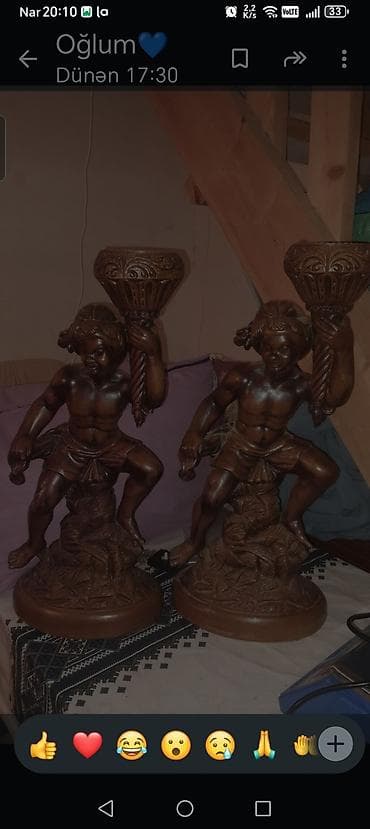 canavar sekili: Taxta heykəl cütü – şamdan/şılaqab forması - Material: ağac (əl oyma — 3