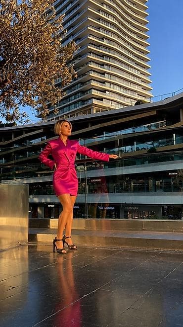 bemsa ayaqqabı: Məhsul: Parlaq fuksiya rəngli atlas effektli mini don (bleyzer-kəsim) — 2