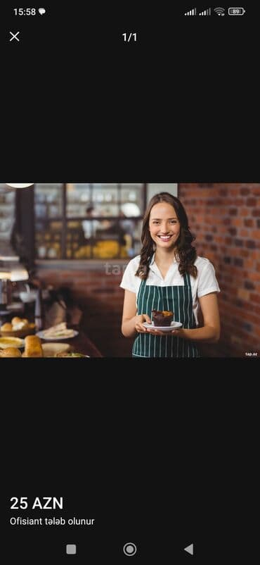 Ofisiant tələb olunur, Kafe, Gündəlik ödəniş, 18-29 yaş lalafo.az -da Ofisiant tələb olunur, Kafe, Gündəlik ödəniş, 18-29 yaş