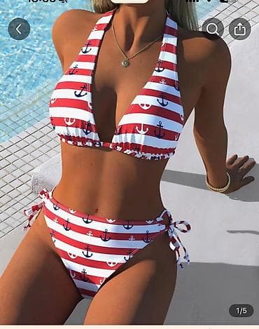 usta geyimi: İki parçalı qadın bikini dəsti - Dizayn: İki fərqli model 1) Dəniz — 1