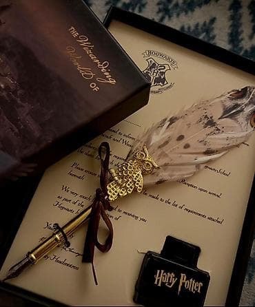 qələm dəsti: Harry Potter hədiyyəlik set - ağ lələkli pero dəsti — 1