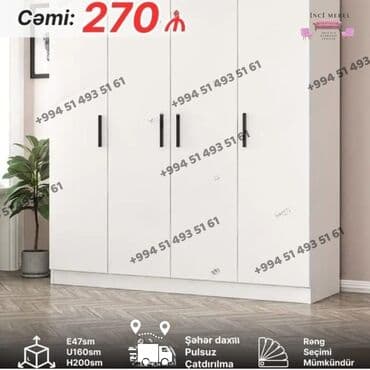 4 qapili dolab: Yeni, Açılan, 4 qapılı Düz dolab, Qarderob, paltar dolabı, Azərbaycan — 1