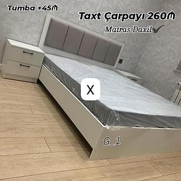 Mebel: Taxt çarpayı – 260₼ Matras daxil - Müasir dizaynlı, yumşaq başlıq — 1