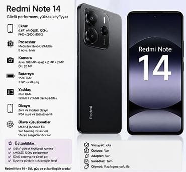 Redmi Note 14 satılır 📌 Təxminən 2 ay işlənib 📌 Usta üzü görməyib
