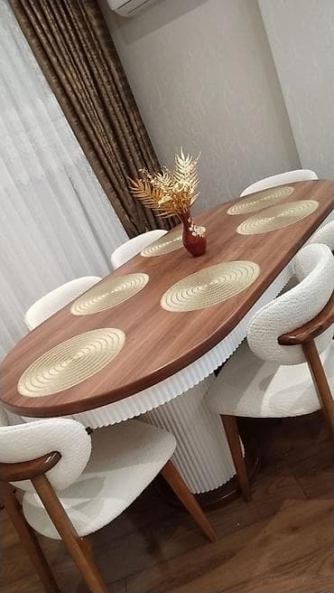 utu ustolu: Qonaq otağı üçün, İşlənmiş, Açılmayan, Oval masa, 8 stul — 2