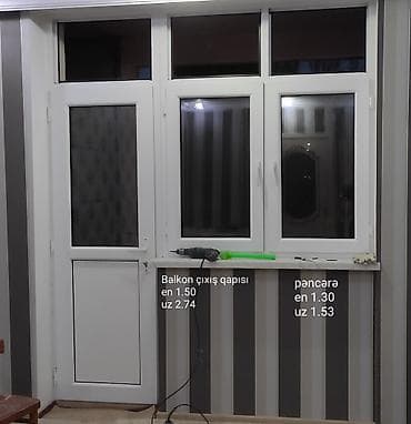 PVC balkon çıxış qapısı və pəncərə dəsti - Material: ağ PVC profil