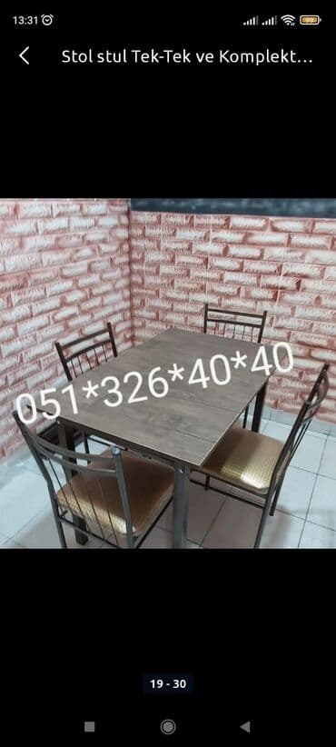 quxna stulu: Mətbəx üçün, Yeni, Dördbucaq masa, 4 stul — 3