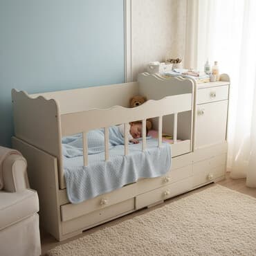 bazalı tək çarpayı: Oğlan və qız üçün, İşlənmiş, Dördbucaq, Beşik, Matrassız, Yellənmə mexanizm ilə — 1