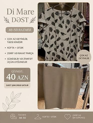 tester parfum azerbaycan: Di Mare dəst – kofta və ətək - Razmer: 48–50 - Zərif və rahat parça - — 1