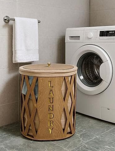 parça: Şık dizaynlı “LAUNDRY” çamaşır səbəti - Material: ağac karkas + — 2