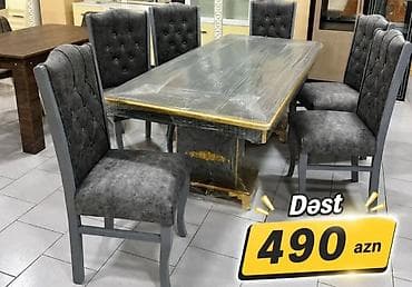 kafe stolu: Yemək otağı dəsti - Tərkibi: 1 ədəd masa + 6 ədəd stul - Masa — 1