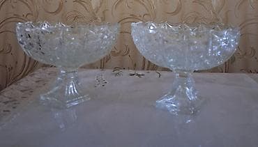 rəngli qələmlər: Şüşə qab dəsti – 2 ədəd ayaqlı meyvə/konfet qabı - Material: qalın — 1