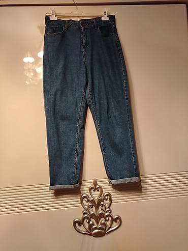Qadın üçün mavi denim cins şalvar - Kəsim: Mom fit / yüngül konusvari — 2