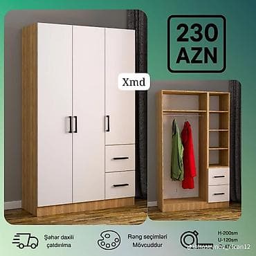 düz dolab: Yeni, 3 qapılı, Siyirməli, Rəngli, Digər material, Açılan, Düz dolab — 1