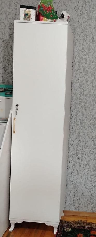 skafi: Ağ rəngli təkqapılı şkaf - Minimalist dizayn, hamar ağ səth - Qızılı — 1