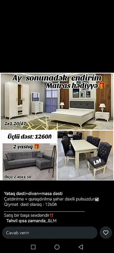 metbex stolu instagram: Üçlü mebel dəsti Tərkib: - Yataq otağı dəsti: dolab, tumba, güzgülü — 1