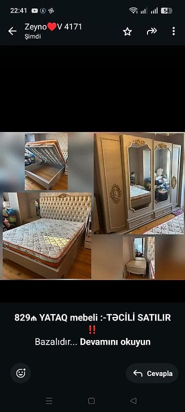 agsuda tecili satilan evler: *829₼ YATAQ mebeli :-TƏCİLİ SATILIR*‼️ Bazalıdır Ünvan:-muşfiqabad — 1