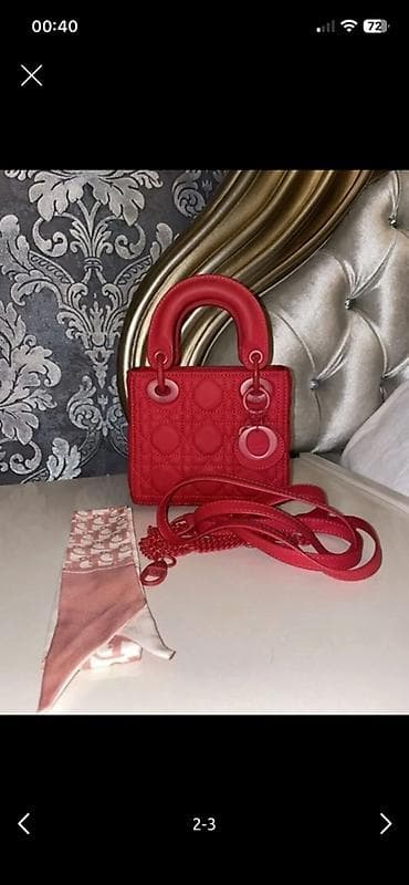 Qırmızı mini əl çantası + uzun çıxarıla bilən çiyin qayışı -