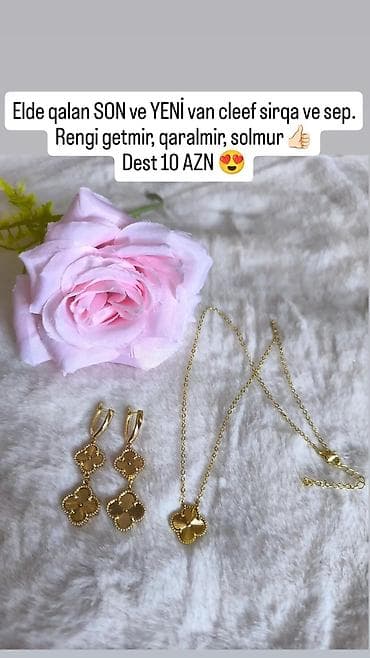 Бижутерия: Van Cleef tərzində zərgərlik dəsti: sırğa və sep. - Qızılı rəngdə — 1