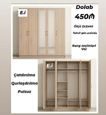 yuxuda taxt gormek: Dolab – 4 qapılı, 2 aynalı modellə - Ölçü: 2x2x45 - Daxili quruluş — 1