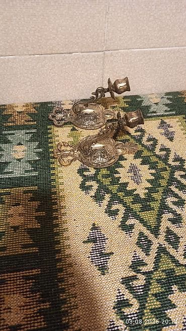 антик: Antik asma şamdan-lampa - Material: bürünc gövdə və dekorativ döymə — 3