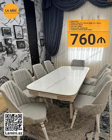 açilan stol: Qonaq otağı üçün, Açılan, Dördbucaq masa, 6 stul — 1
